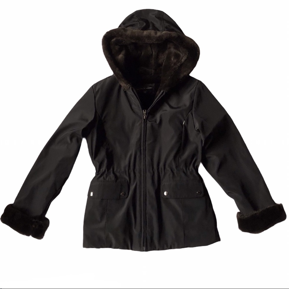 Andrew Marc Girls Winter Jacket Coat M 10-12 Faux Fur BLACK Winter EUC